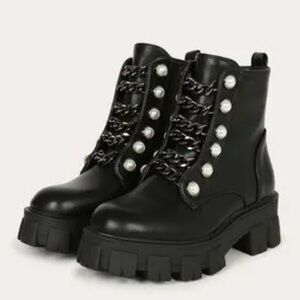 Lady Godiva shoes Boots with Pearl accented chain